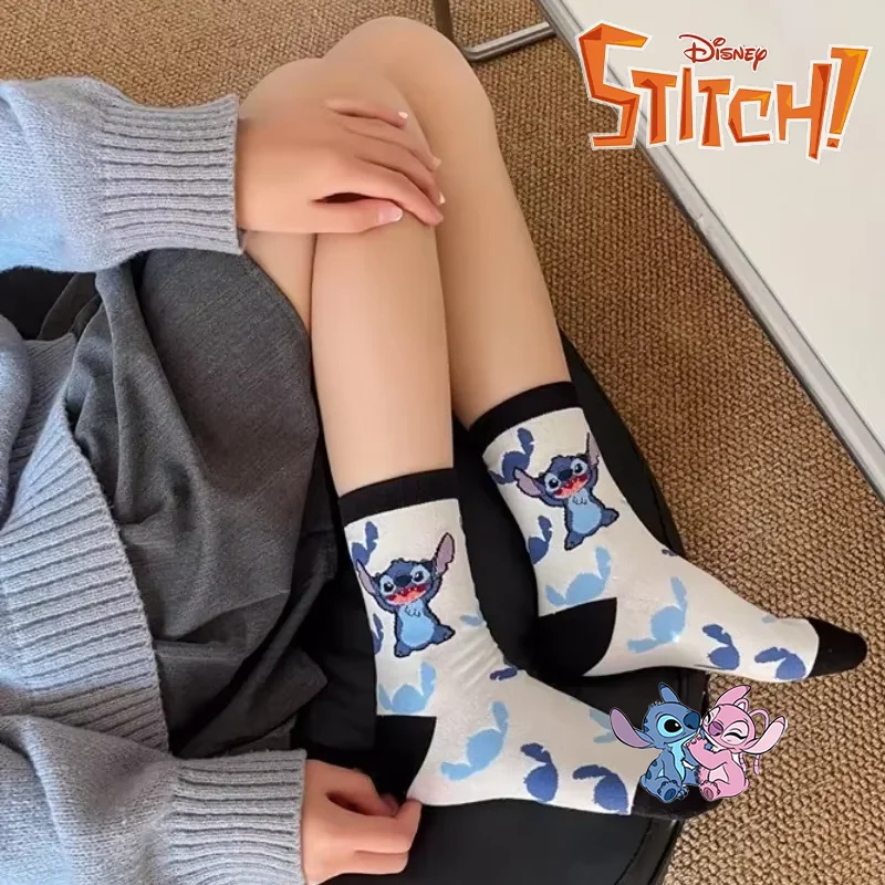 

5Styles Disney Anime Cartoon Stitch Pure Cotton Socks Medium Length Socks Combed Cotton Birthday Gift Winter for Friends Gifts