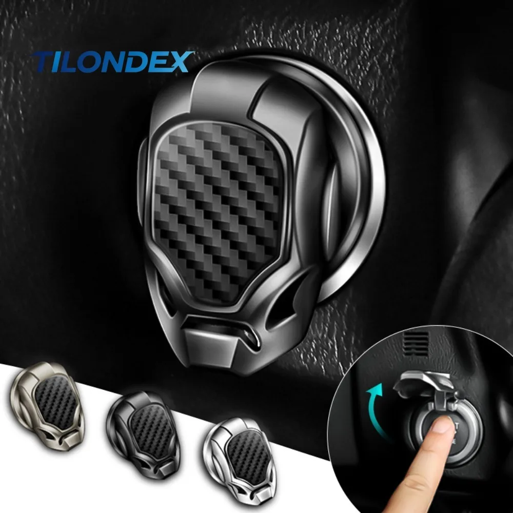 TILONDEX 3D Metal Car Ignition Start Stop Push Button Sticker One Button Key Decorative Switch Cover for Engine