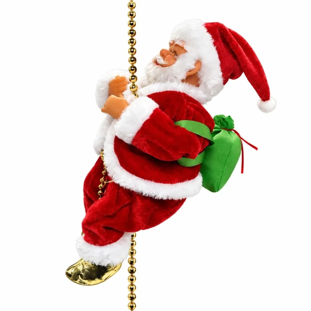 Electric Santa Claus Climbing Rope Ladder Glowing Light Musical Function Santa Claus Hanging Ornament Motorized Climbing