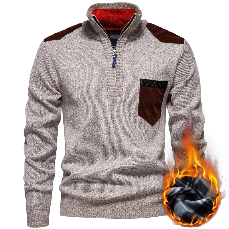 New Autumn Men Stand Collar Knitted Sweaters Half Cardigans Outwear Casual Pullovers Male Fleece Warm Cardigan Sweaters Size 3XL