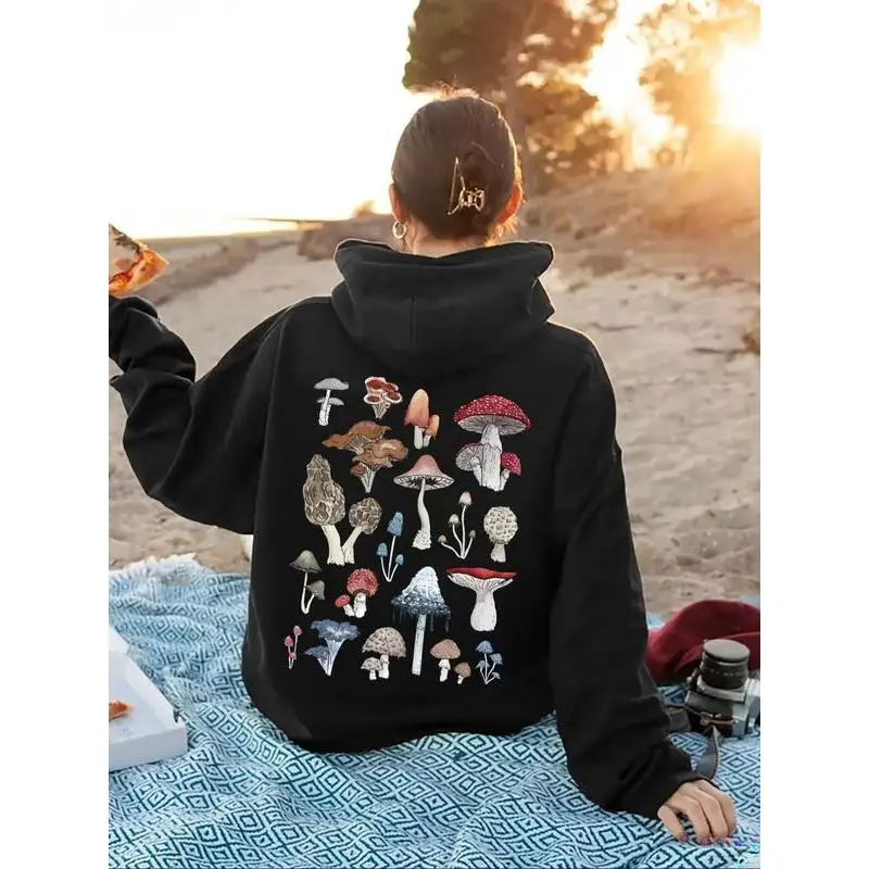 

Women's Mushroom Hoodie Botanical Mycology Print Forest Foraging Pullover Nature Lover Cottagecore Aesthetic Gift