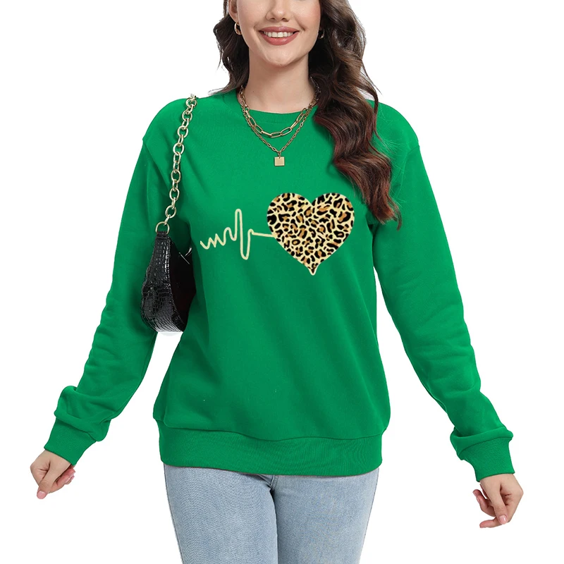 의류 여성 Y2k 후드 유행 여성 스웨터 풀오버 긴 소매 후드 탑 가을 패션 의상 2025 Leopard Clothes