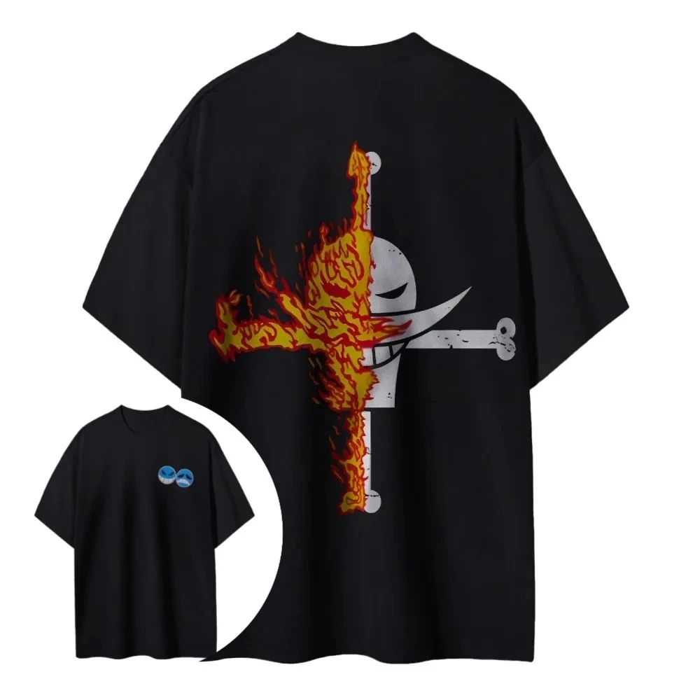 ONE PIECE Animation à sang chaud Ace à manches courtes hommes et femmes même Style confortable T-shirt à manches courtes t-shirt décontracté hauts
