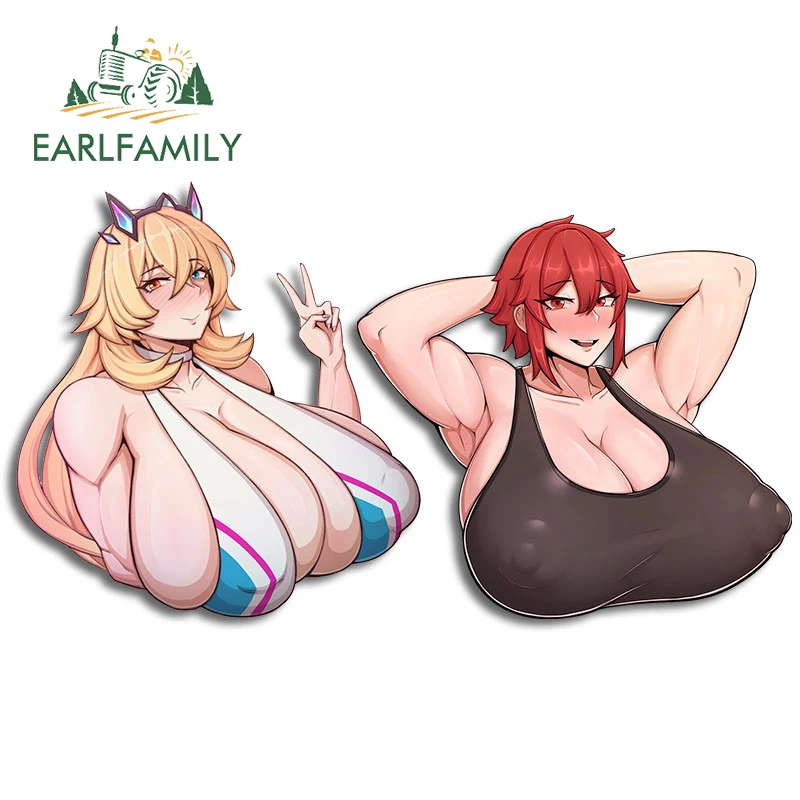 EARLFAMILY 13cm for Sexy Super Big Chest Girl Car Stickers Cartoon Waterproof Decals Vinyl Car Wrap Windshield Laptop Decor