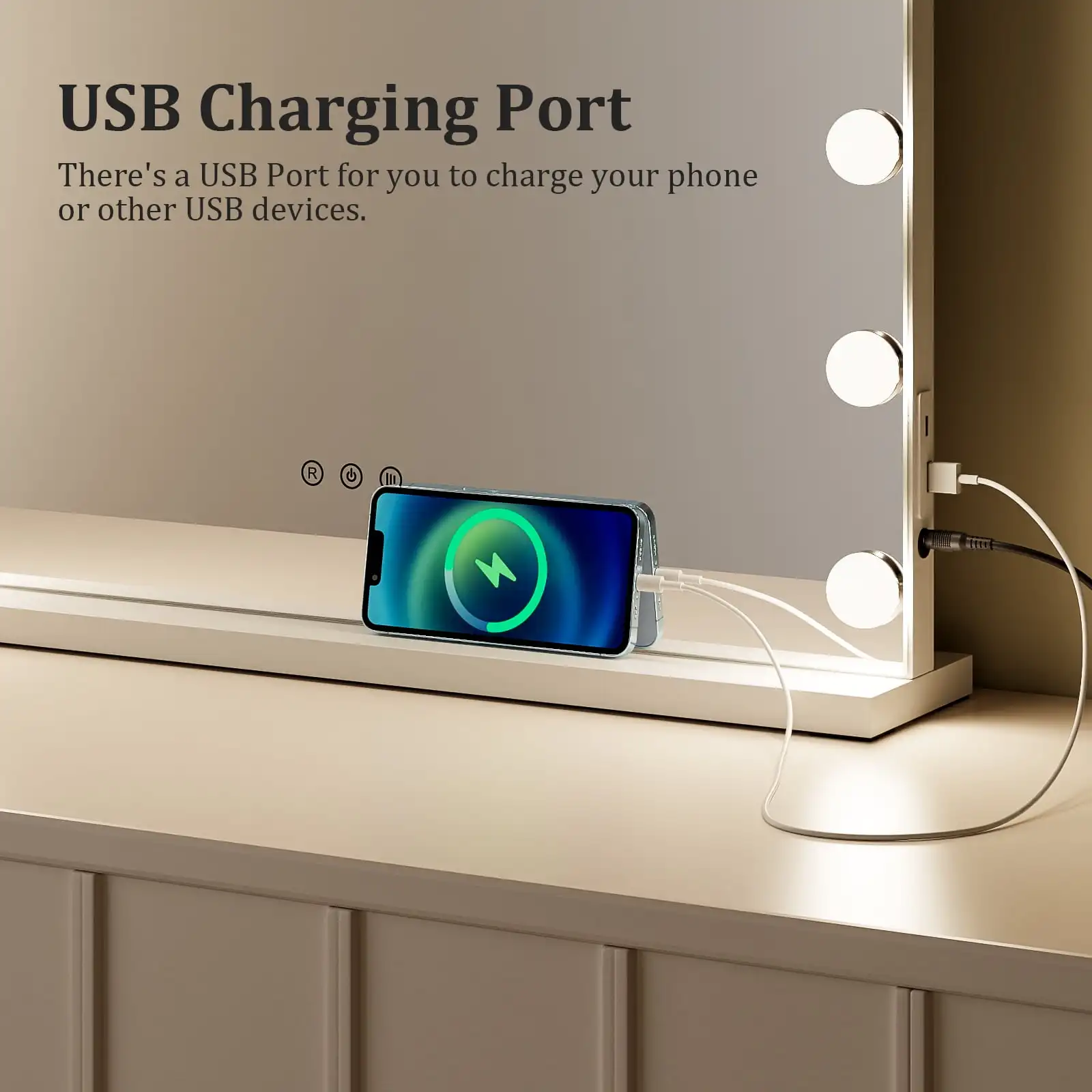 Bluetooth Audio Makeup Mirror with LED Light - 3 Color Modes, Smart Touch Control and USB Charging Port - Desktop Makeup Mirror