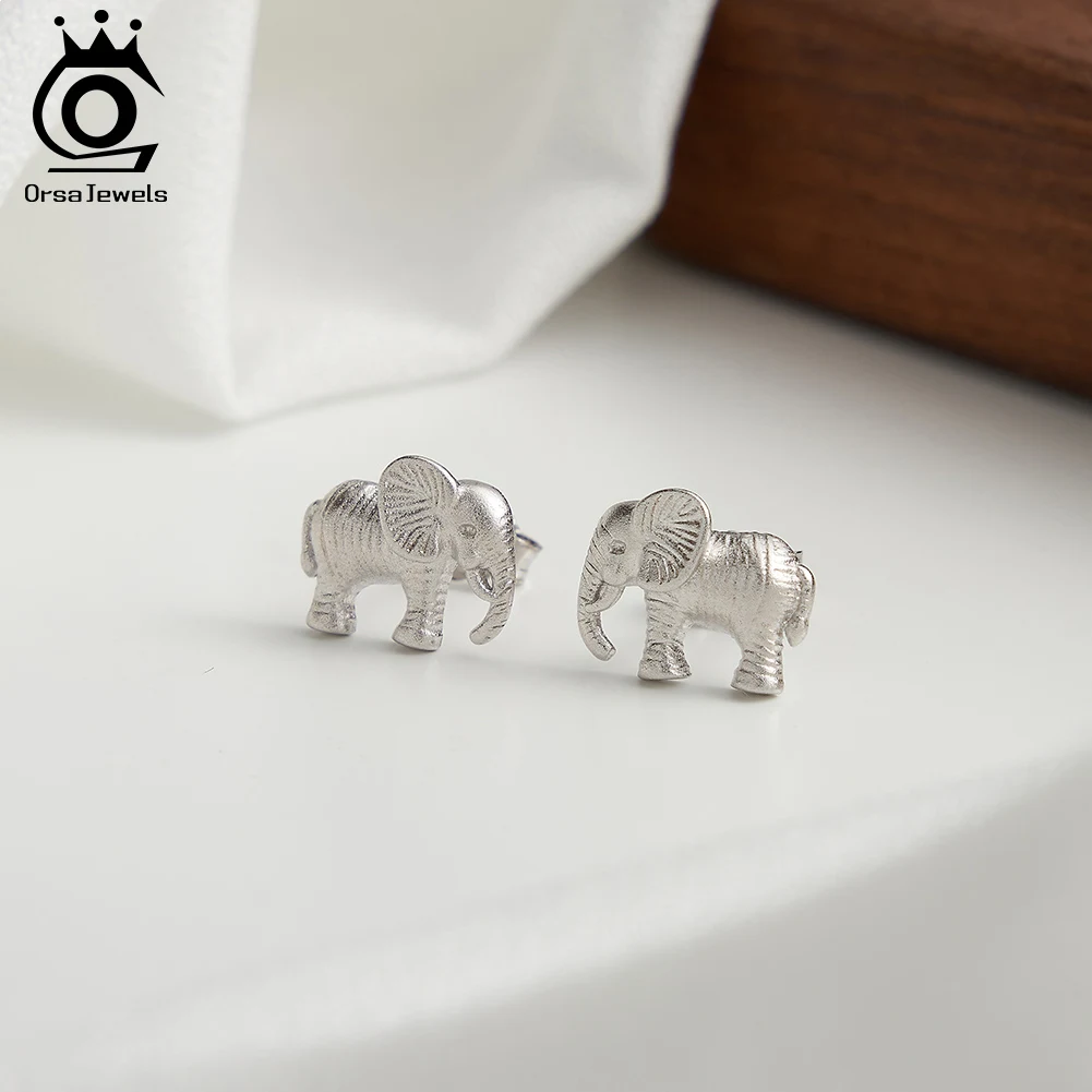 ORSA JEWELS Fashion 925 Silver Lovely Elephant Stud Earrings for Women Small Animal Ear Stud Vintage Ear Piercing Jewelry SE404