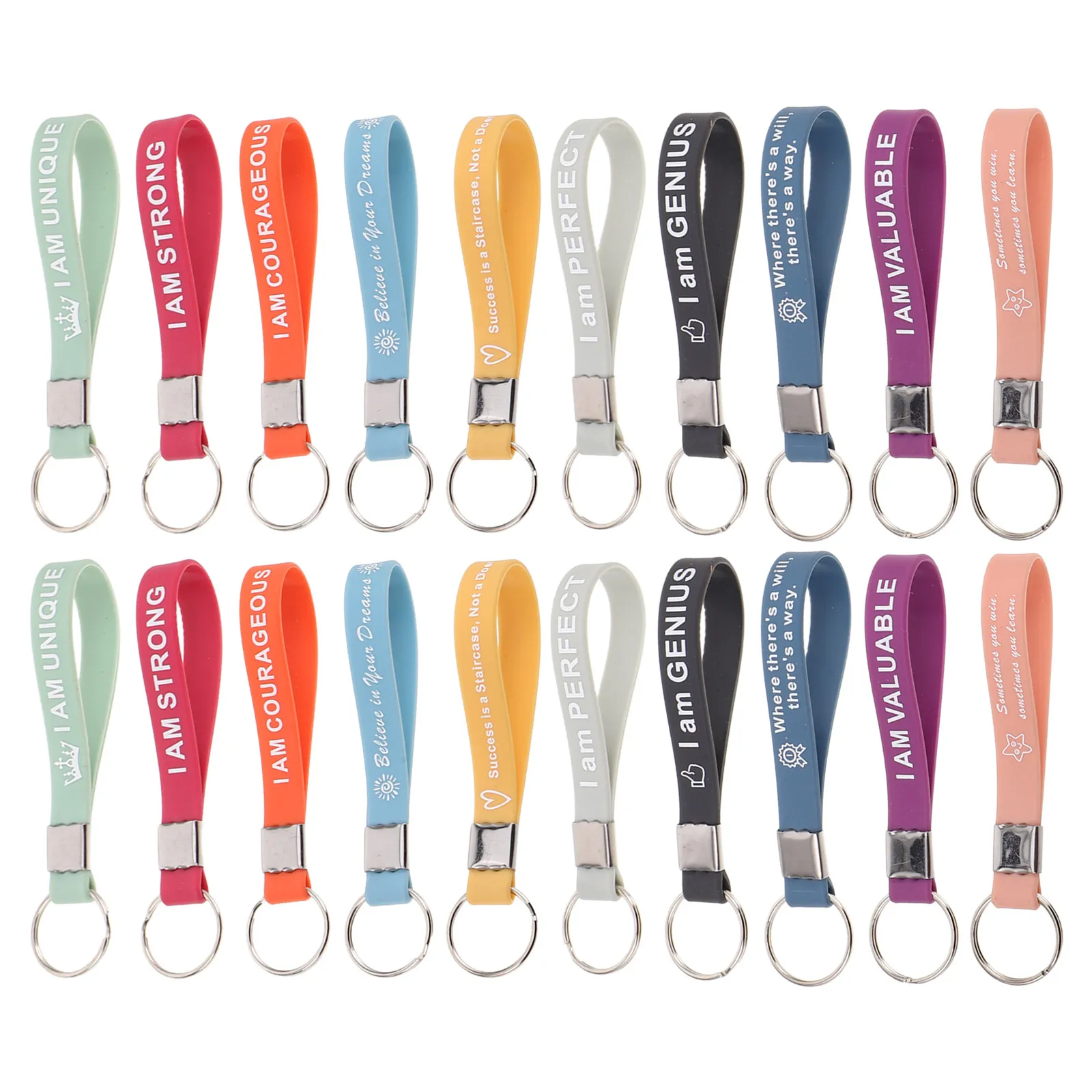 60Pcs Motivational Keychains Silicone Inspirational Quotes Keyrings for Teacher Employee Appreciation Graduation Holiday Gift