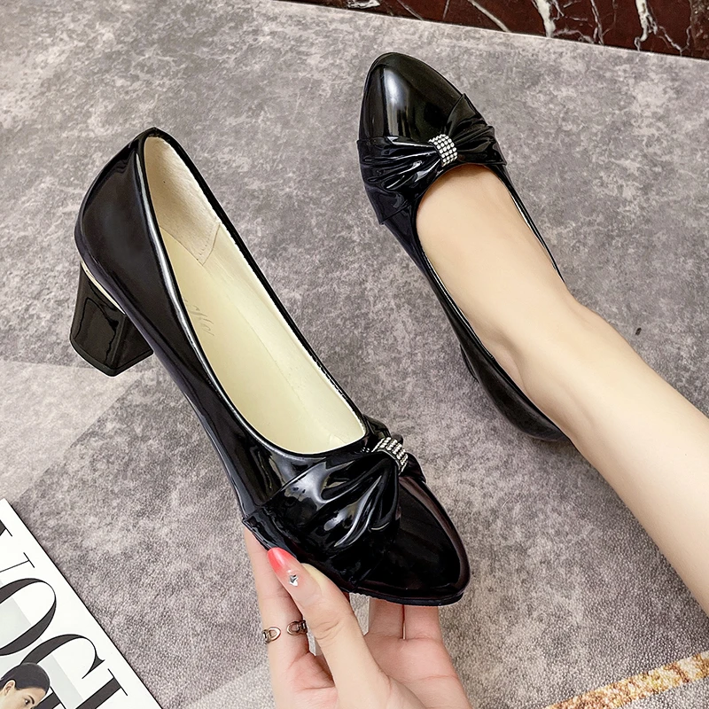 Designer Ladies Pumps Medium Heel Nude Sexy High Heels Weeding Shoes Women Office Work White Pumps Party Shoes Plus Size 42 view 6