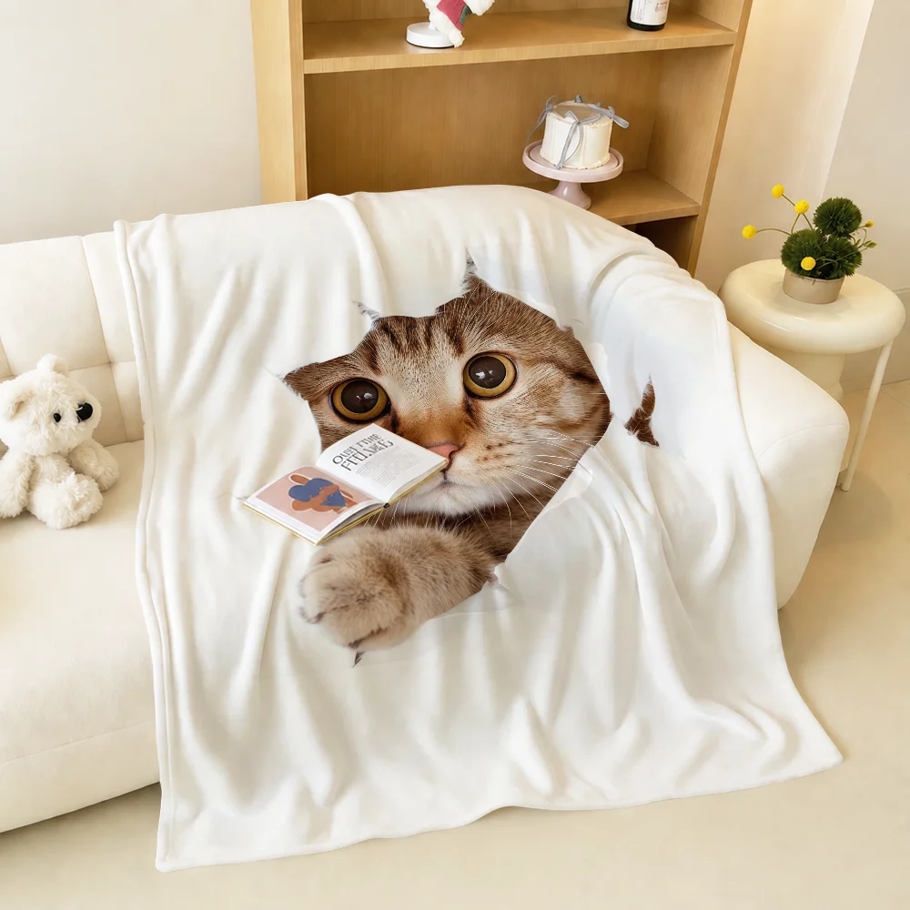 Cute Realistic Cat Peeking Out Blanket Warm Soft Plush Blanket Sofa Living Room Nap Home Bedroom Travel Gift Flannel Pet Hogar