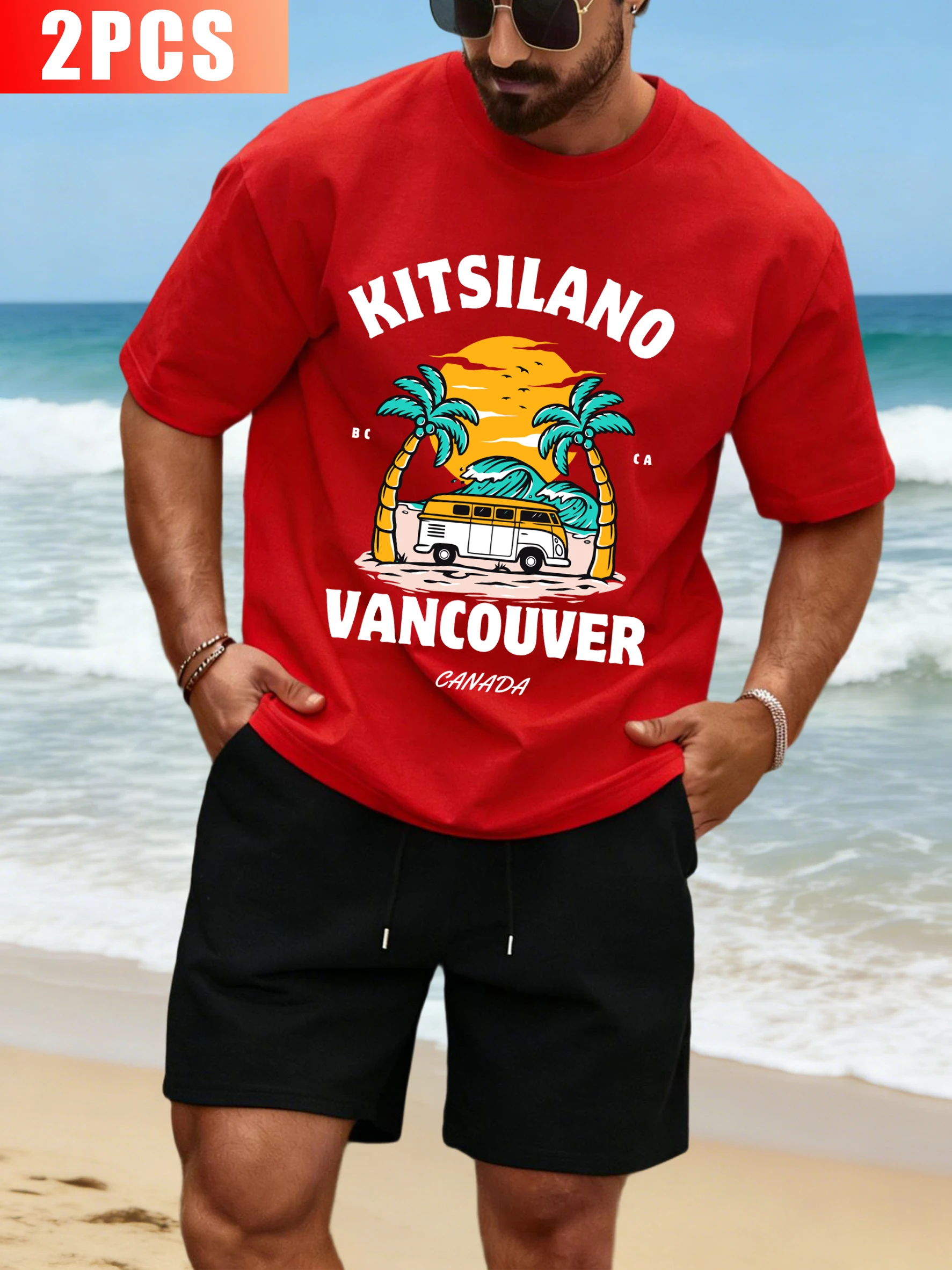 

Kitsilano Vancouver Summer Mens Tee Set Cotton All-Match Clothing Fashion Wide-Leg Pants Summer Unisex Casual Loose Streetsuit