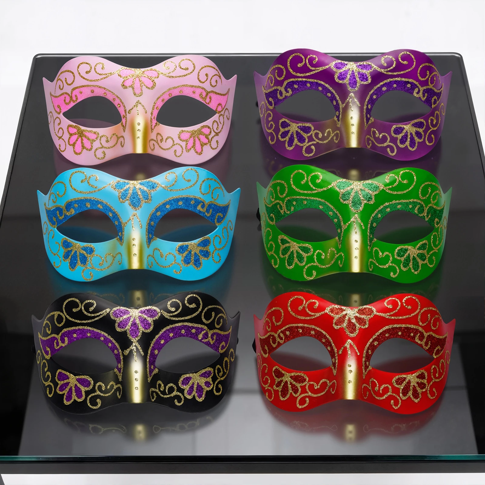 1 Stück luxuriöse venezianische Maske, glänzendes Design in mehreren Farben erhältlich, Karnevalsball-Halbgesichtsmaske, handbemalt, Unisex-Party-Kostüm-Requisite
