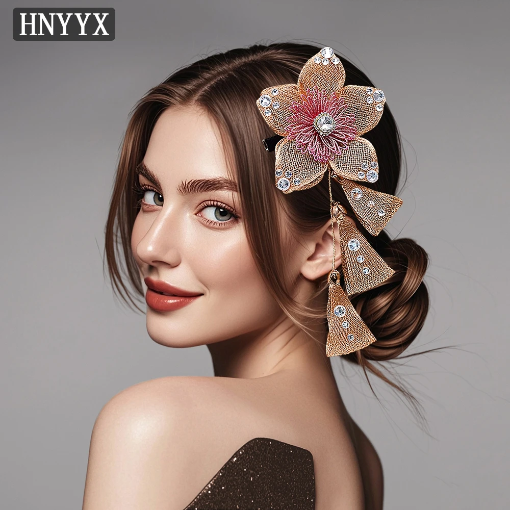 

YouLaPan Bridal Wedding Simulation Flower Hairpin Handmade Lace Weaving Tassel Elegant Ladies Banquet Hair Accessories YXA204