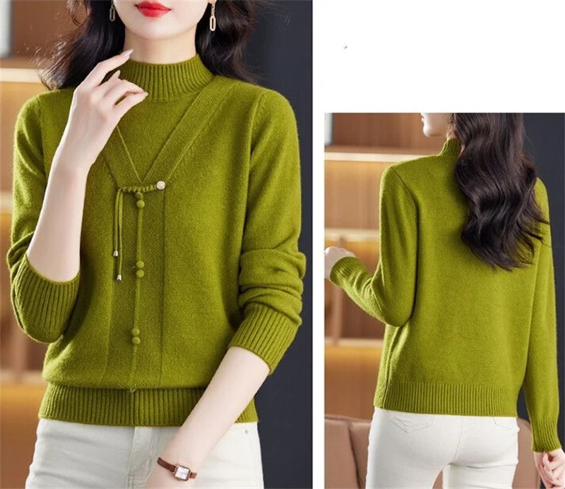 

2025 Autumn Winter Women Sweater Women Mockneck Sweater Women Jumpers Knitted Solid Cashmere Pullover Elegant Sweater