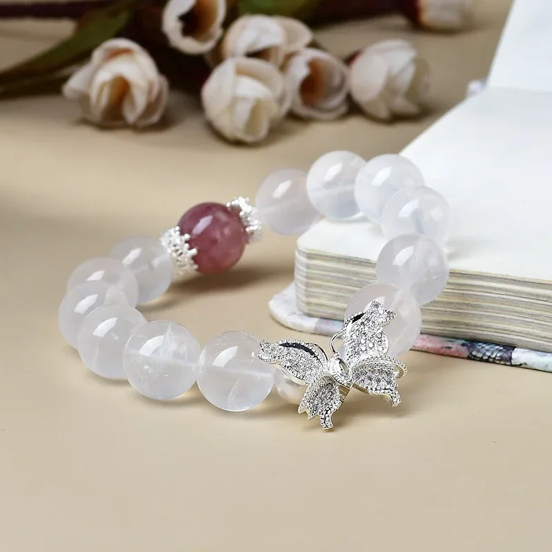 

Milk White Crystal Purple Horse Powder Butterfly Bracelet Light Luxury Fashion Women's Bracelet, Gift