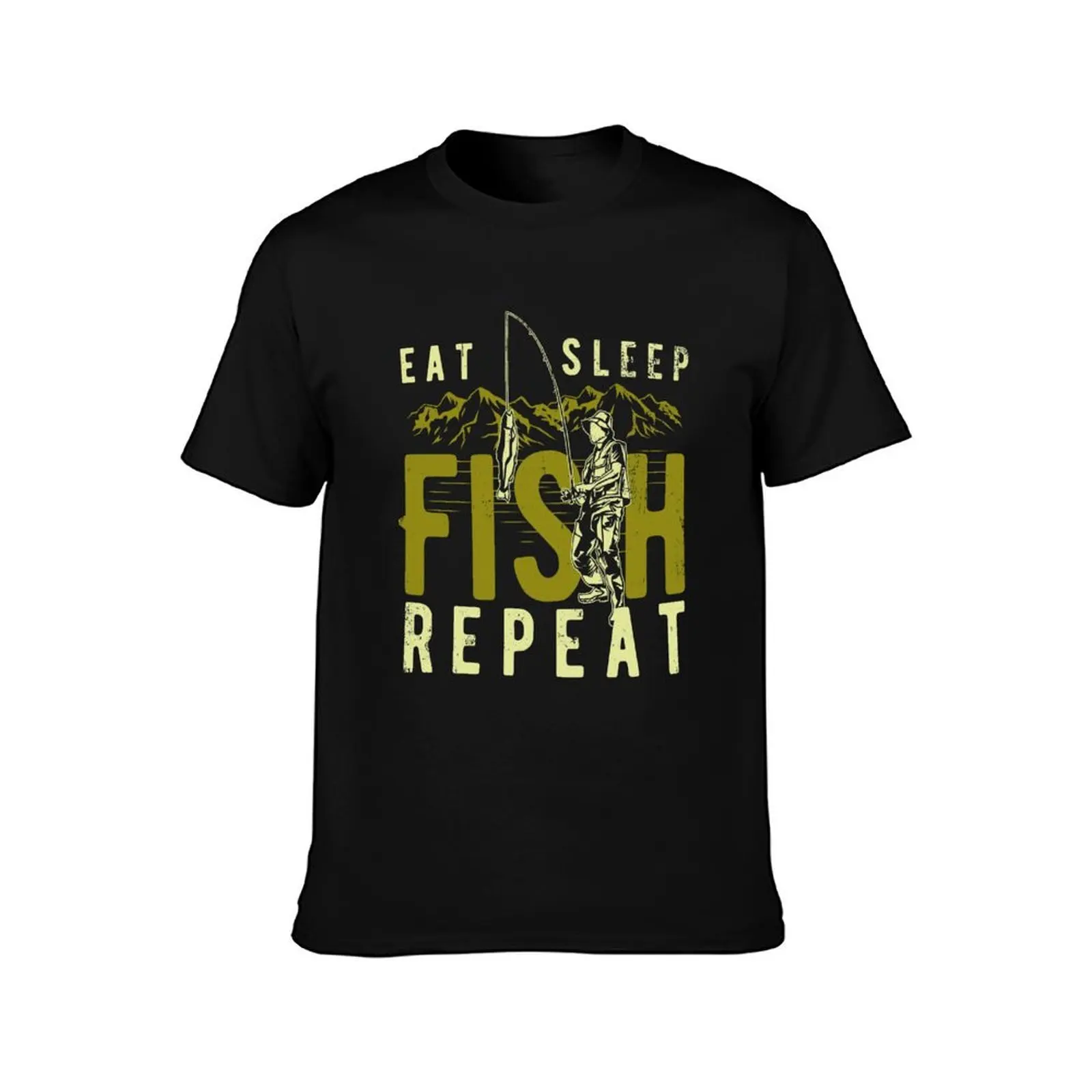 Eat Sleep Fish Repeat Funny Gift for Fisherman T-Shirt, Summer Casual Cotton Tee, Oversized Streetwear Tops, Unisex Men Women
