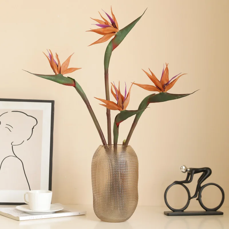 Flor de seda retrô para decoração, flor artificial, textura de borracha macia, pássaro do paraíso, magnólia, cor do outono, 83cm