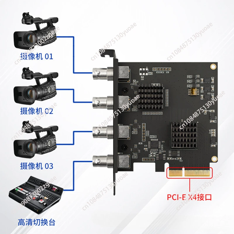 SDI Video Recorder for Live Streaming, 4 Channel PCIe Capture Card, PCI-e X4 Interface, Multi-Channel