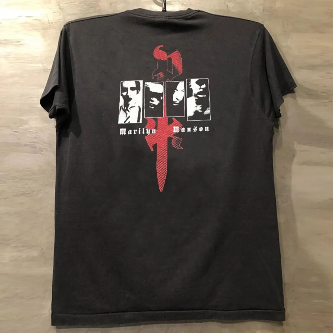 

American Retro Men's and Women's Pure Cotton Base Layer T-shirts, Trendy Marilyn Manson Industrial Metal Band Rapcore