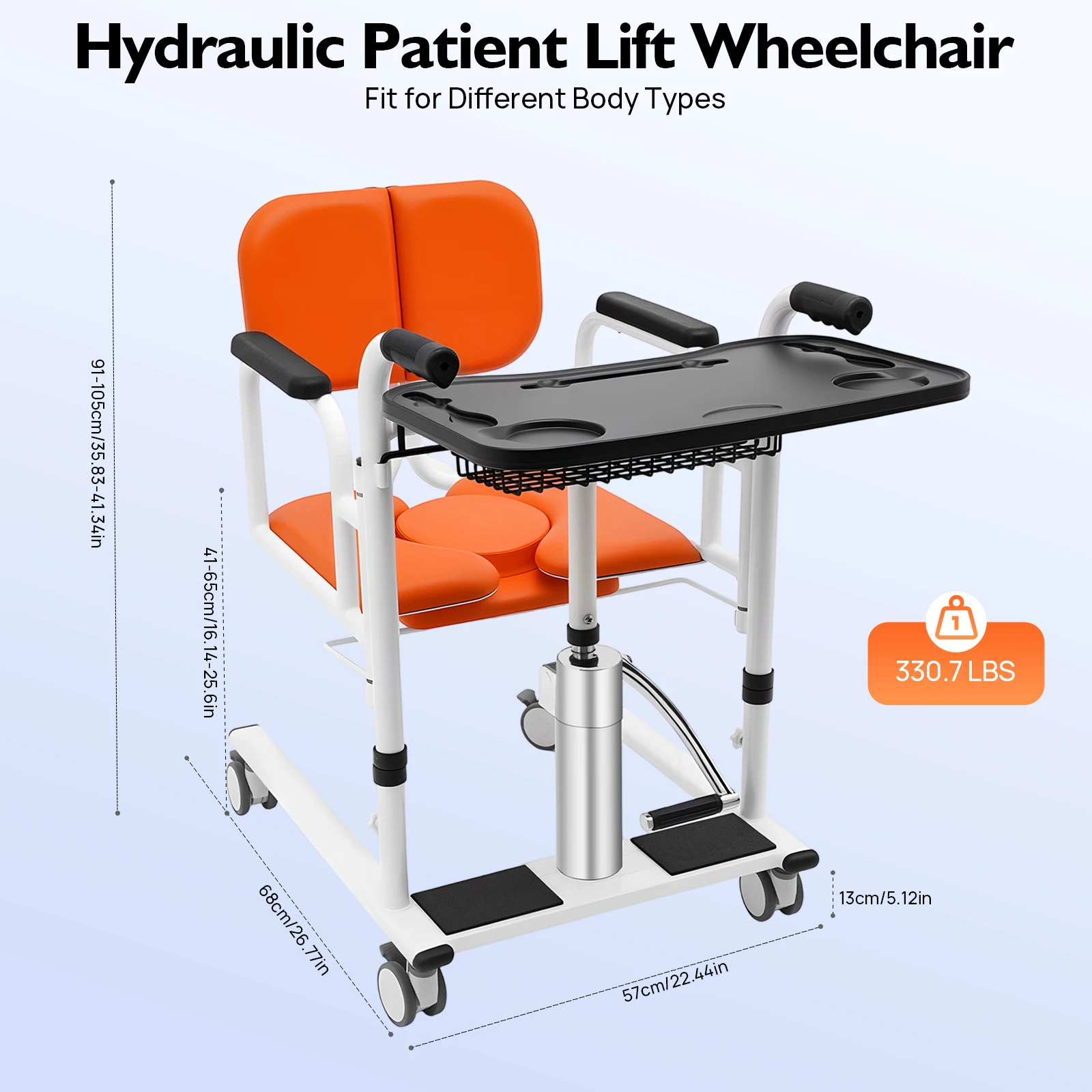 

150kg Hydraulic Patient Lift & Transfer Chair, Portable Mobility Aid for Elderly/Disabled from Bed, Toilet, Sofa Home Care