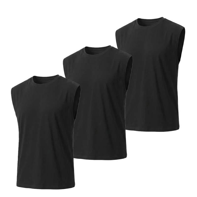 3er-Pack Herren-Tanktops aus Baumwolle mit breiten Schultern, leichte, weiche, atmungsaktive ärmellose Westen, lässige Alltagskleidung, Fitness- und Workout-Unterwäsche