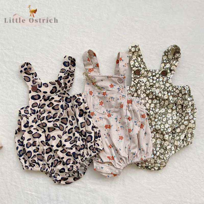 Newborn Baby Girl Boy Leopard Cotton Suspender Romper Infant Toddler Child Flower Jumpsuit Floral Pullover Baby Clothes 3-18M