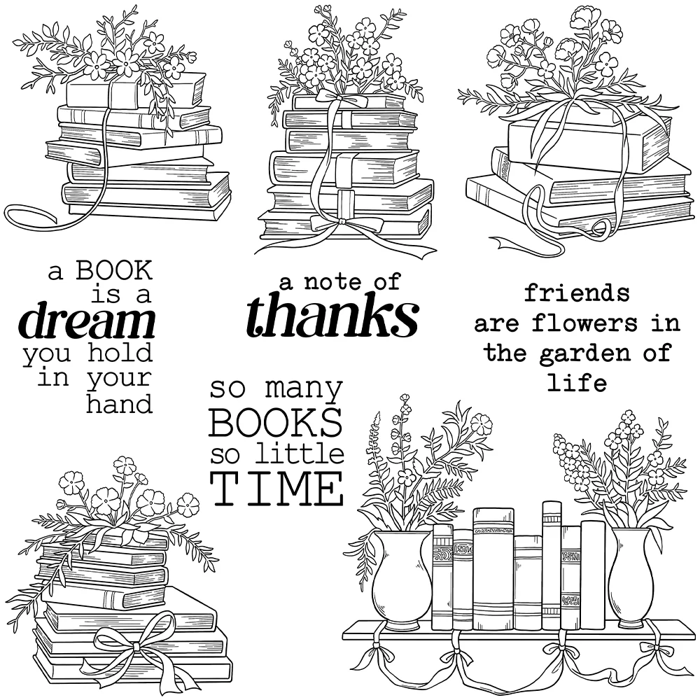 Mangocraft Blooming Flowers And Books Cutting Dies Clear Stamp DIY Scrapbooking Metal Dies Silicone Stamp Cards Albums Decor