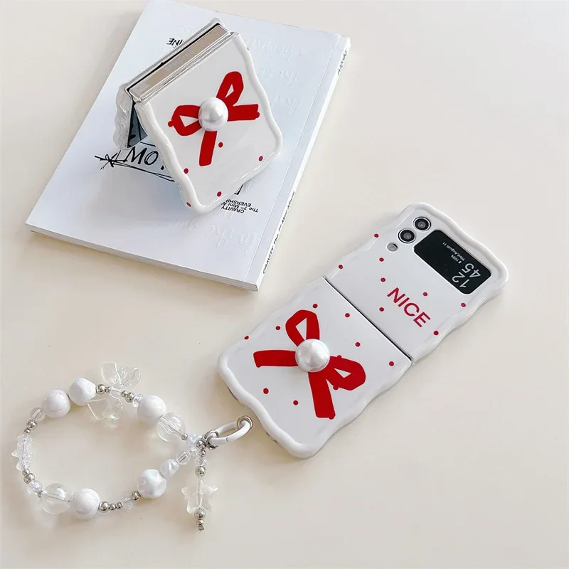 Rode Polka Dot Boog Telefoonhoes Voor Samsung Galaxy Z Flip 6 5 4 3 Beschermhoes Voor Zflip4 Zflip5 Zflip6 Hoesje
