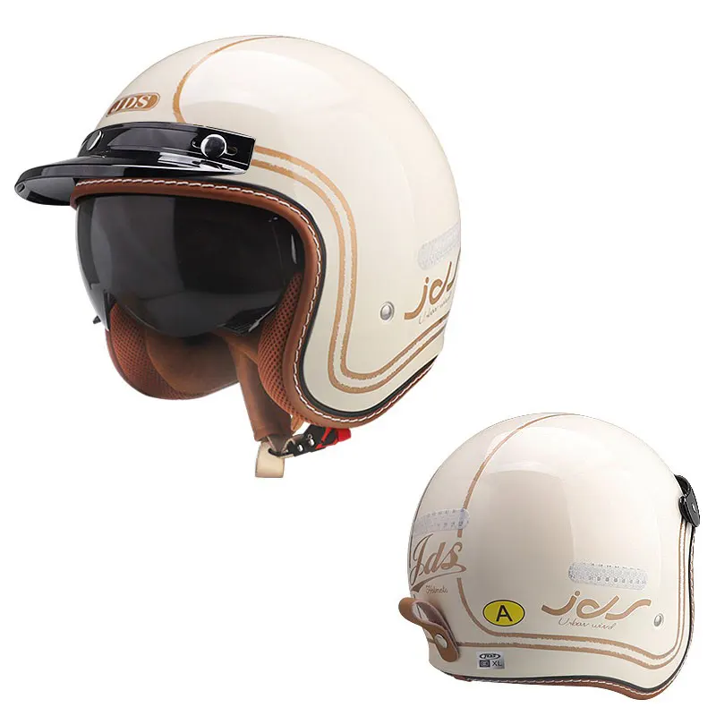 Moped Helmet Female Women Retro Motorcycle Open Face Helmet Male All Seasons Riding Pilot Cruiser Jet Helmets Vintage Safety Cap