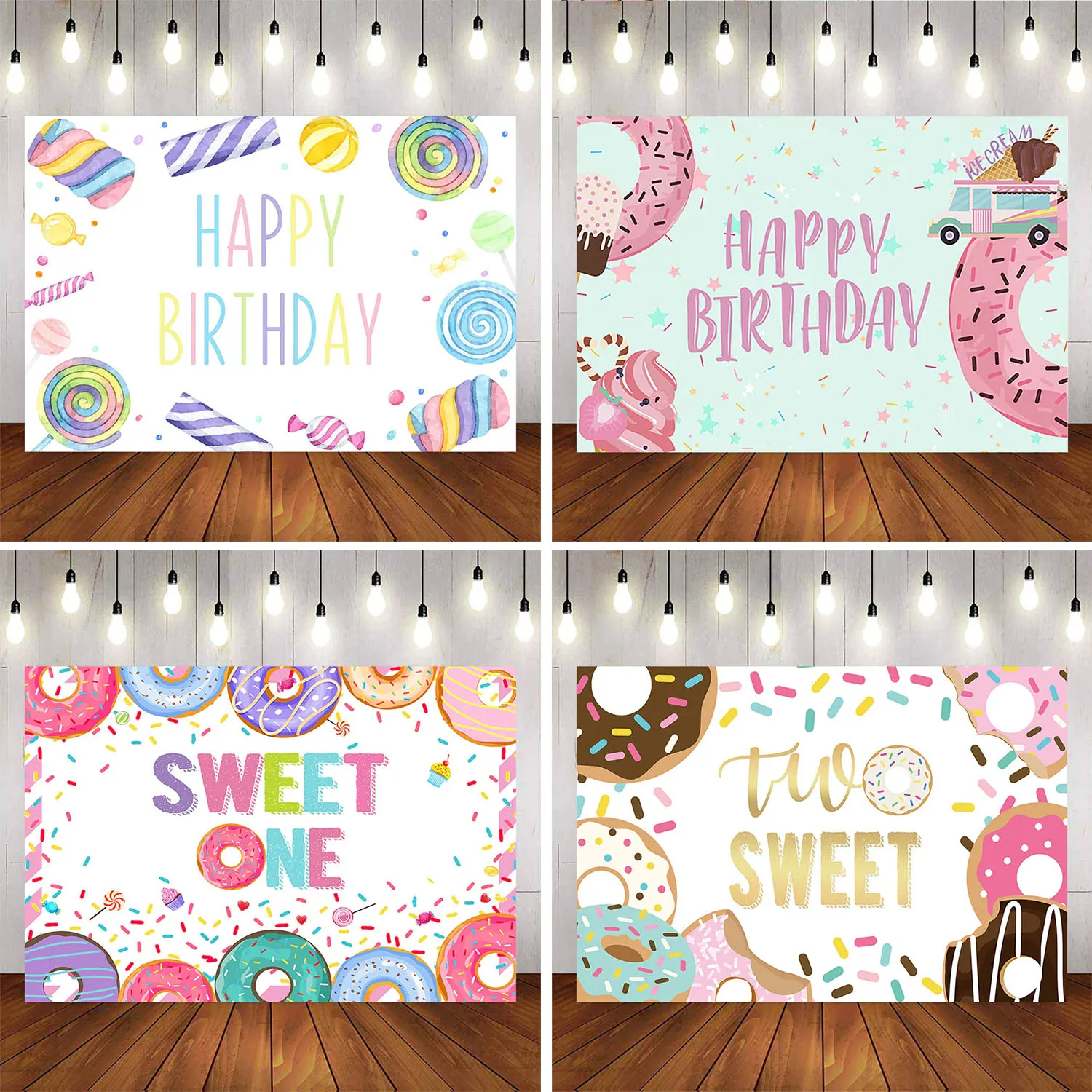 

Customized Sweet Donuts Backdrop Pink Blue Ice Cream Here's the Scoop 1st First 2nd Birthday Party Banner Turning One Year Bday