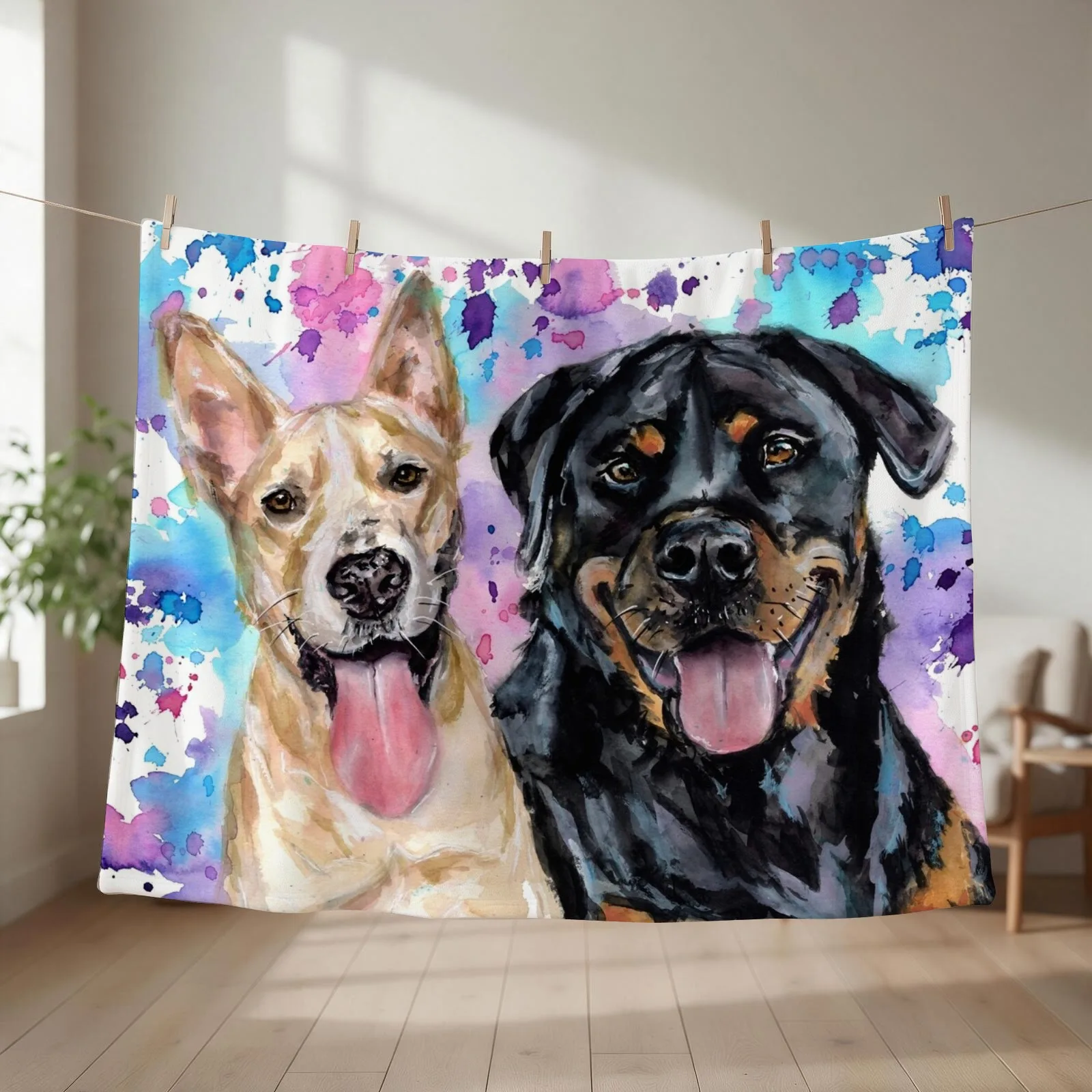 Watercolour Staffy Cross and Rottweiler Throw Blanket Beach for winter Polar Decorative Beds Blankets