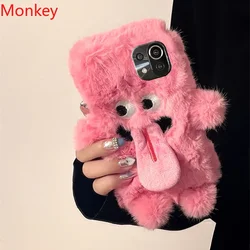 Cartoon Funny Tongue Out Cases For Xiaomi Redmi Note 13 Pro Plus 12 12S A3 13C Mi Poco M6 X6 14 13T Plush Soft Fluffy Case Cover
