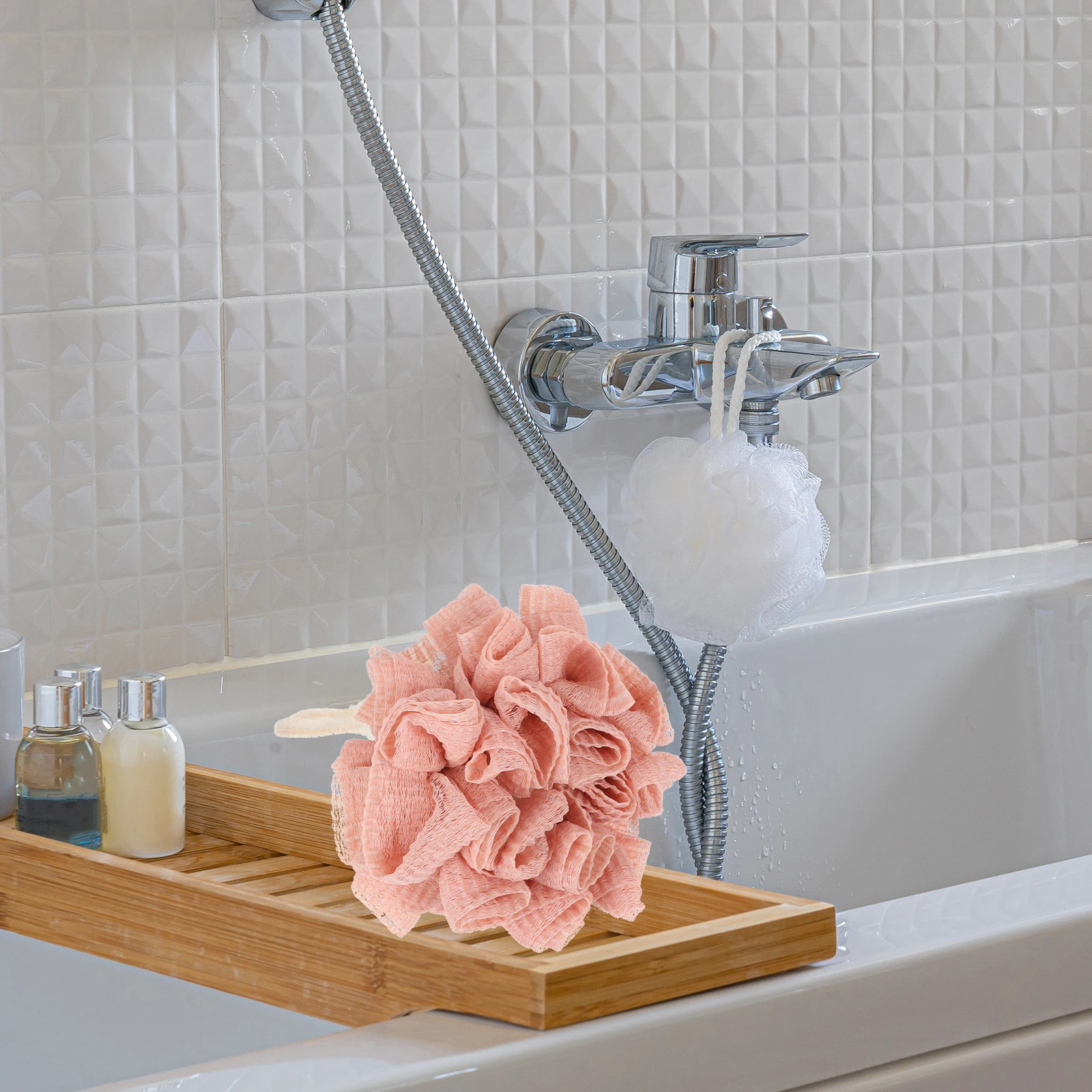 

3pcs Bath Ball Flowers Shower Bath Balls Soft Body Scrubber Kids Adults Bathroom Accessories Hanging Rope Space Saving Eco