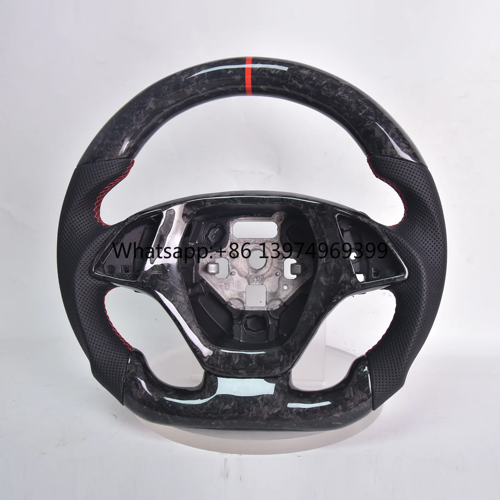 Forged Carbon Fiber Steering Wheel for Chevrolet Corvette C7 2014-2018 Flat Bottom Nappa Perforated Leather Grip with Trim