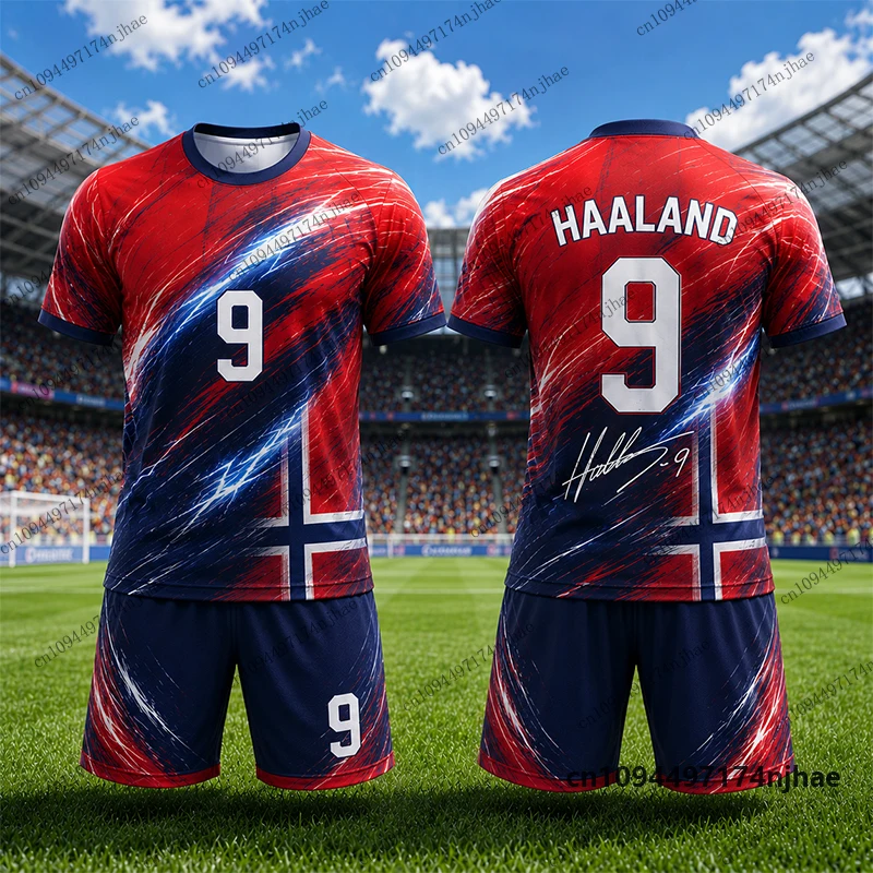 2026 Kinder-Trainingsanzug Haaland # 9 bedruckte T-Shirt+Shorts-Sets Fußball Norwegen Fans Eltern-Kind-Anzug Sportbekleidung Kinder/Erwachsene Kleidung – Detail 4