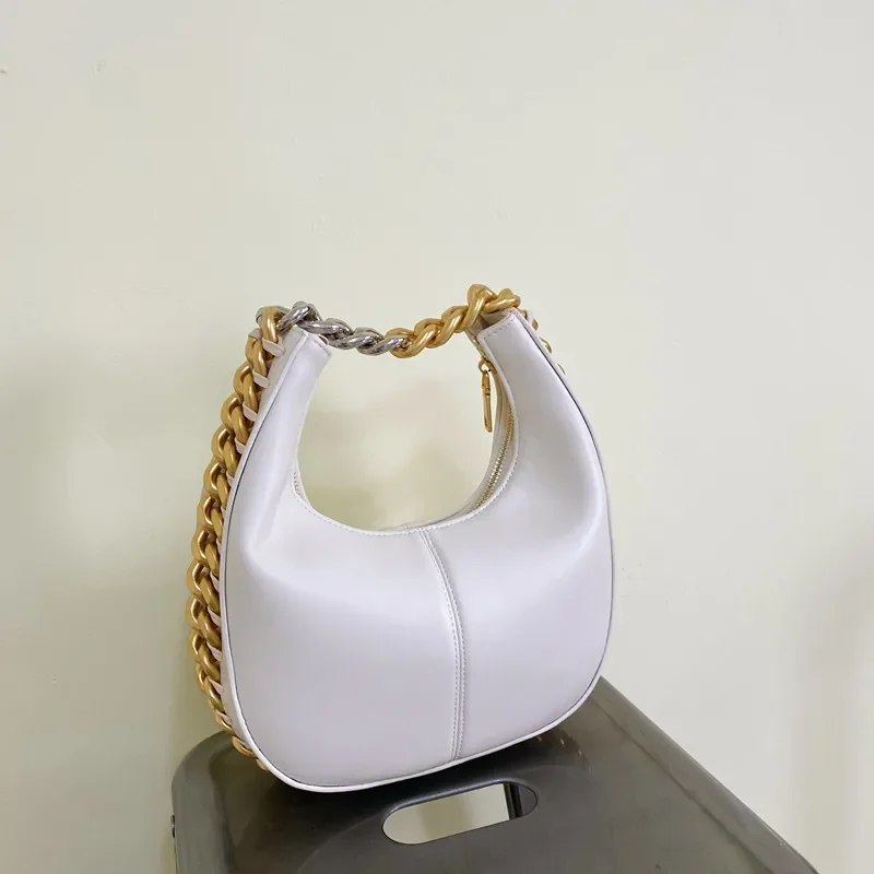 FOR Simple Design Solid Color Contrasting Thick Chain Crescent Female All-Match Shoulder Crossbody Armpit Bag Tote Hobos