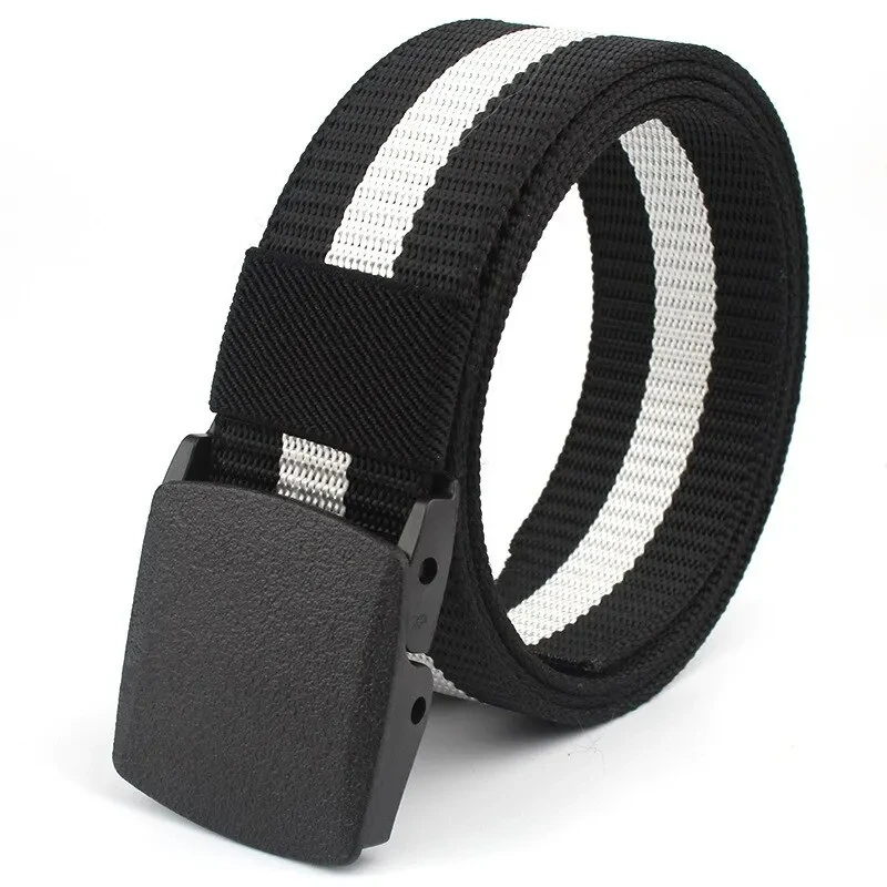 1pc Men's Canvas Belt Plastic Buckle Metal-Free Nylon Tactical Waist Belt Women's Belt Outdoor Hiking Webbing Belt Neutral Belts