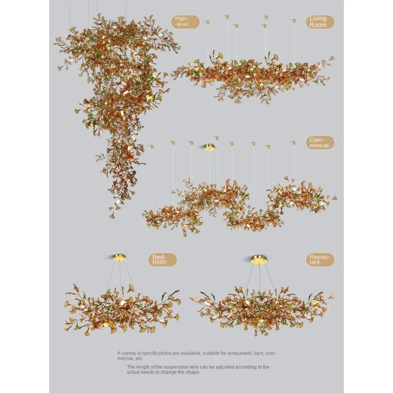 Modern Luxury Ginkgo Pendant Light Customized glass Pendant Light Suitable For Dining Rooms Living Rooms Villas Home Lighting