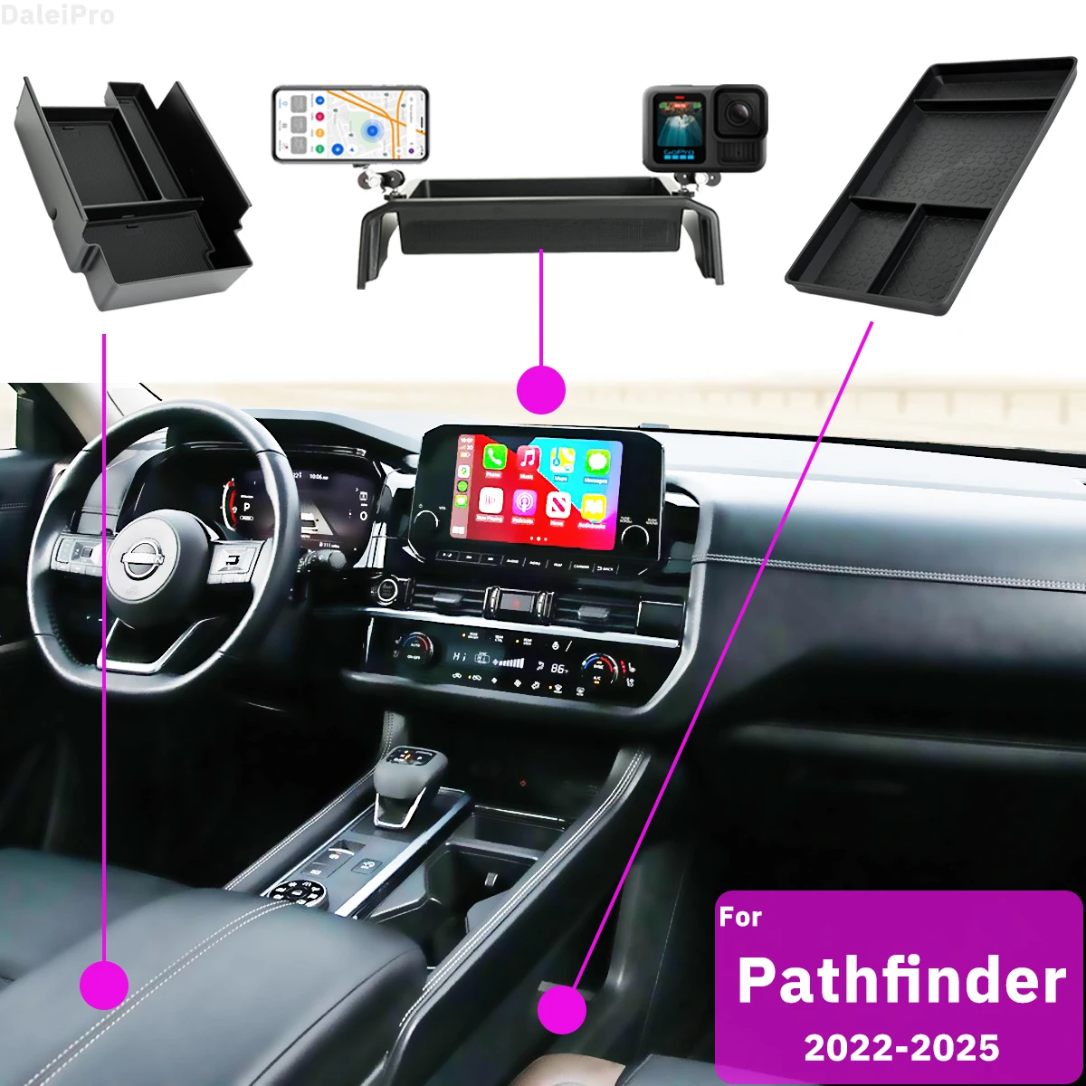 

For Nissan Pathfinder 2022 2023-2025 R53 Center Console Lower Storage Box Armrest Storage Box Multi-functional Car Phone Holder