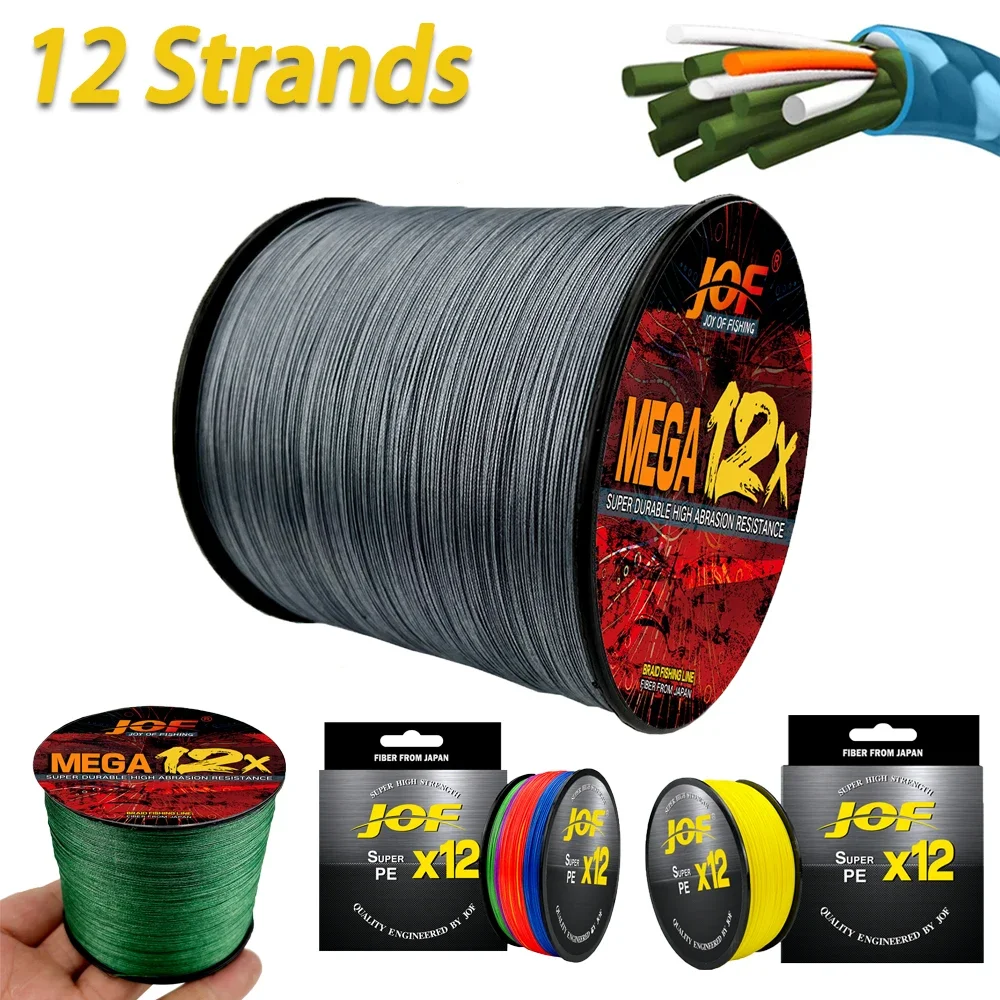 JOF X12 100% PE Braided Fishing Line 300M 500M Super Strong 12-strand Multifilament PE Line  25LB 30LB 39LB 50LB 65LB 92LB