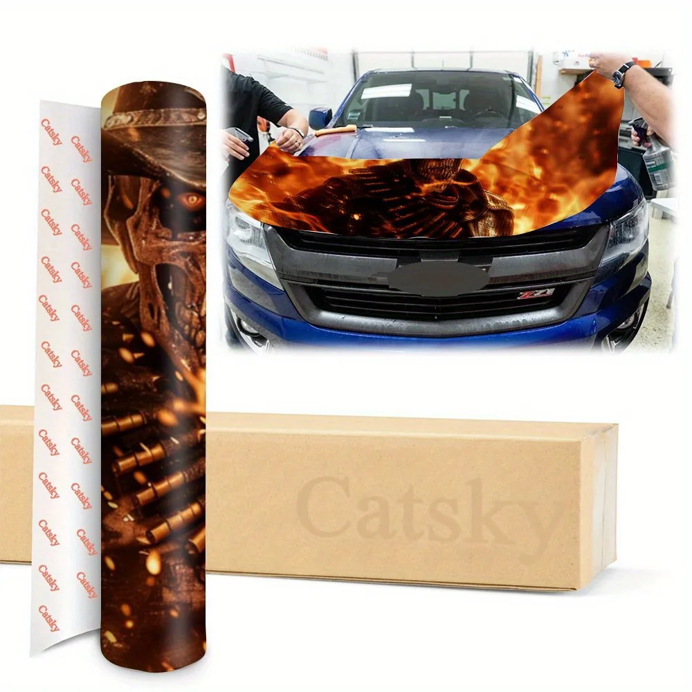 الهيكل العظمي مدفع النار النمط الغربي غطاء السيارة التفاف اللون ملصق فينيل شاحنة الرسم بونيه اكسسوارات السيارات الديكور ملصق مائي هدية #5