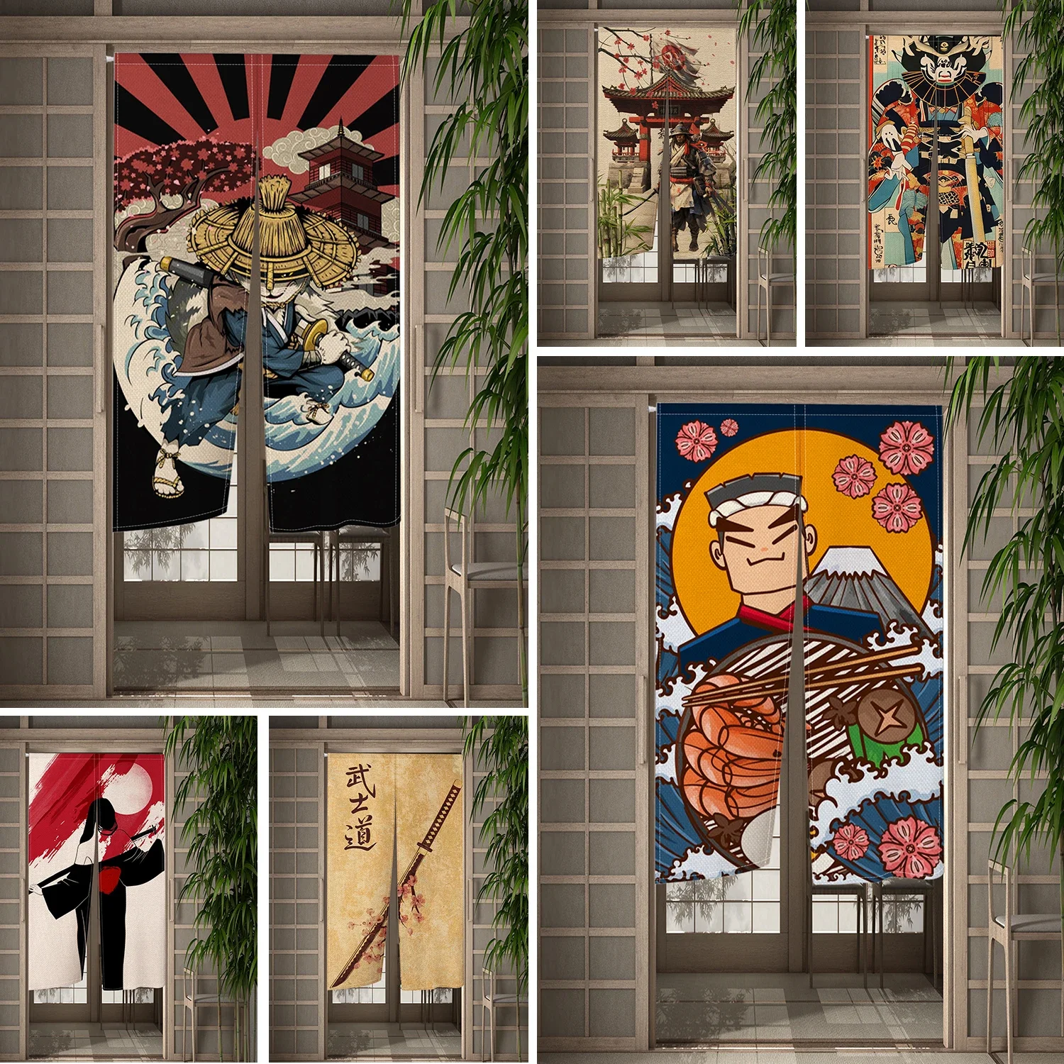 Японская мифологическая дверная занавеска фэн-шуй, бусхидо, японская кухня, Короткая занавеска, таверна, Входная перегородка рамен
