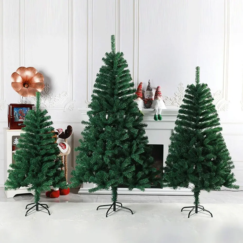 

Зеленая искусственная рождественская елка с зашифрованным дизайном, ПВХ, искусственная елочная елка, рождественская атмосфера, металлическая подставка