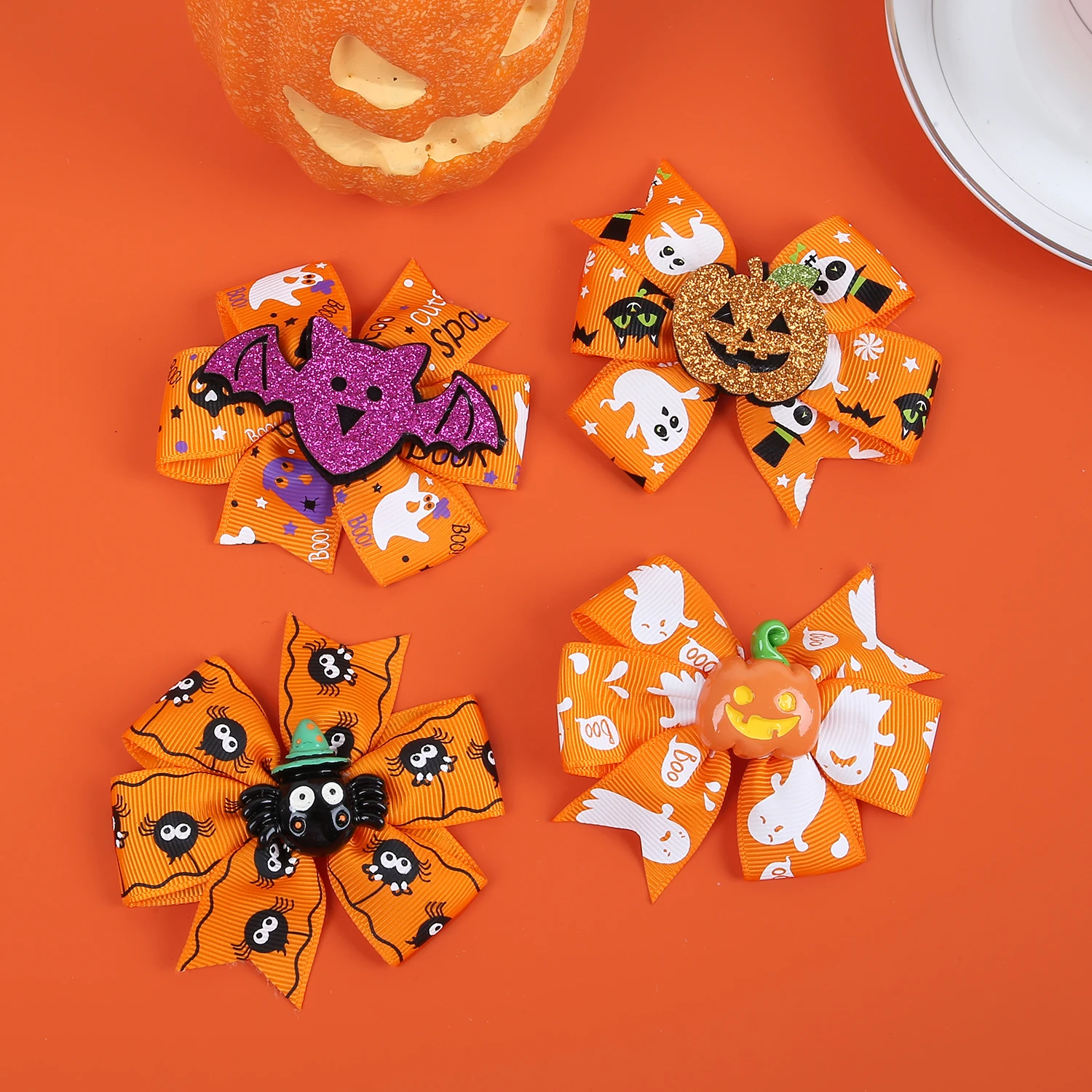 1/6PCS Kids Halloween Hair Clips Pumpkin Devil Hair Bows Clips Girls Festival Party Barrettes Clips Children Hair Accessories