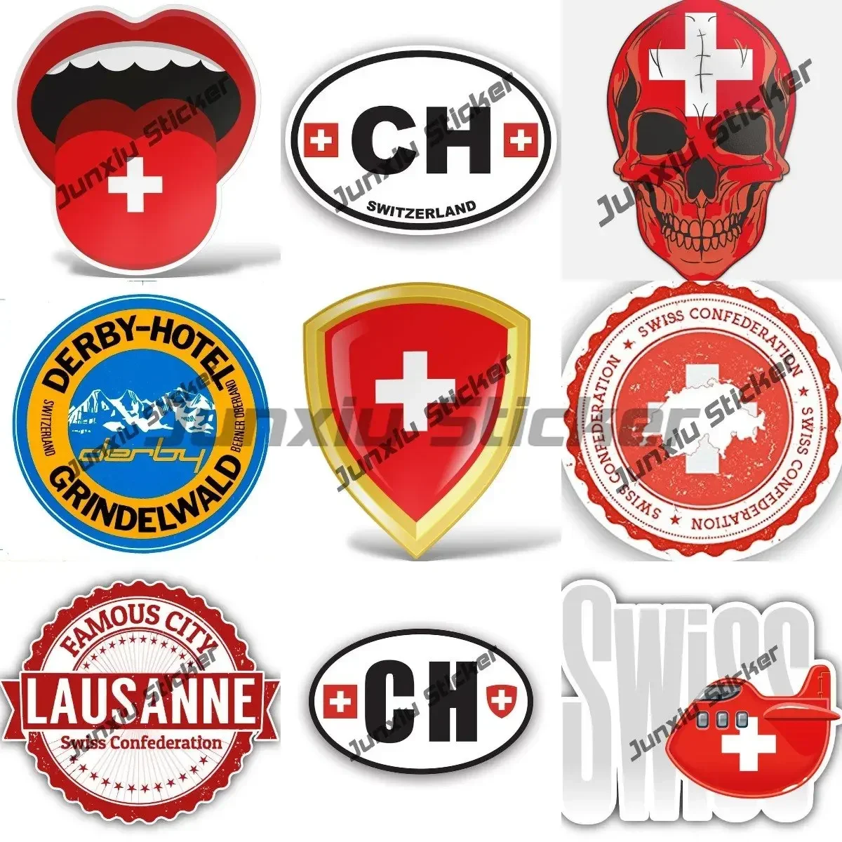 Switzerland Sticker Bern Switzerland Stamp Decal UV Protected Swiss Flag Country Code Ch Oval Decals Custom Boat Glue Sticker