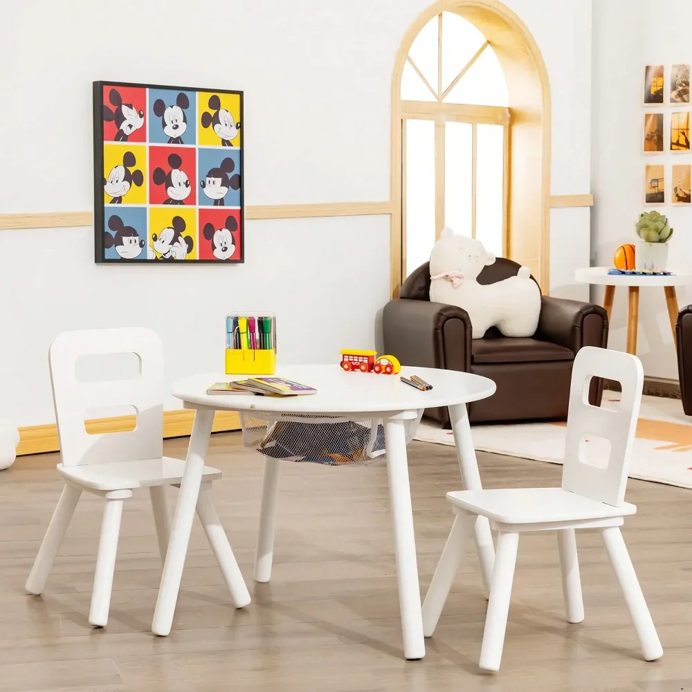 

Kids' Tables And Chairs Escritorio Para NiñosWooden Round Table 2 Chair Set With Center Mesh Storage