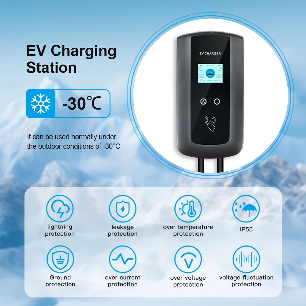 KOLANKY-EV Carregador para Veículo Elétrico, Controle de Aplicativos, EVSE Wallbox, 3Phase, Tipo 2, IEC62196-2 Plug, 32A, 7.6KW, 11KW, 22KW