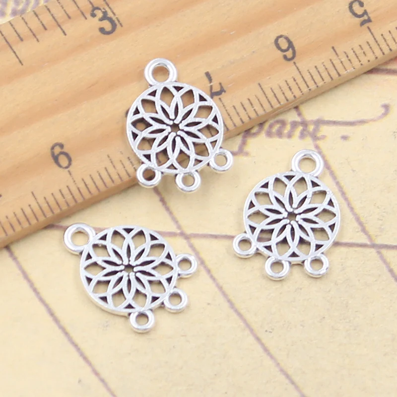 30pcs Charms Native Dream Catcher Chandelier Connector 17x12mm Antique Silver Color Pendants Making DIY Handmade Tibetan Finding