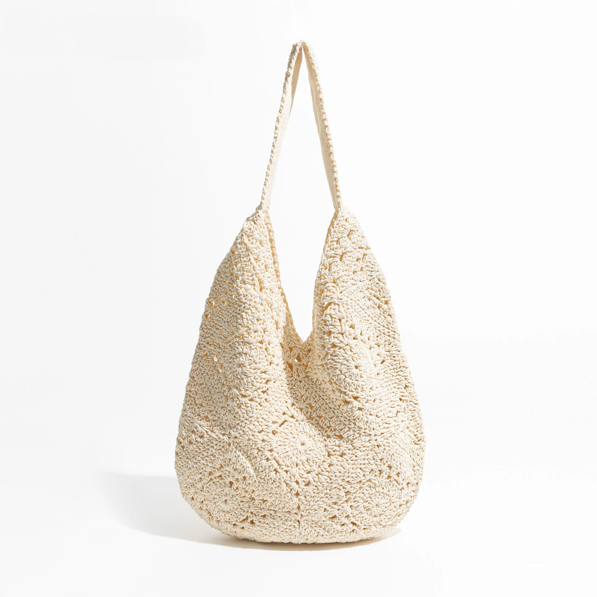 

Handwoven Crochet Beach Bag for Woman Lightweight Knitted White Tote Handbag Summer Shopping Travel Shoulder Purse 2024