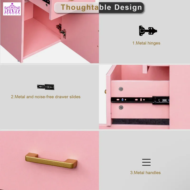 Pink and Gold Simple Style Nail Salon Furniture Manicure Table and Chair Set Lovely Nail Desk Table - view 5