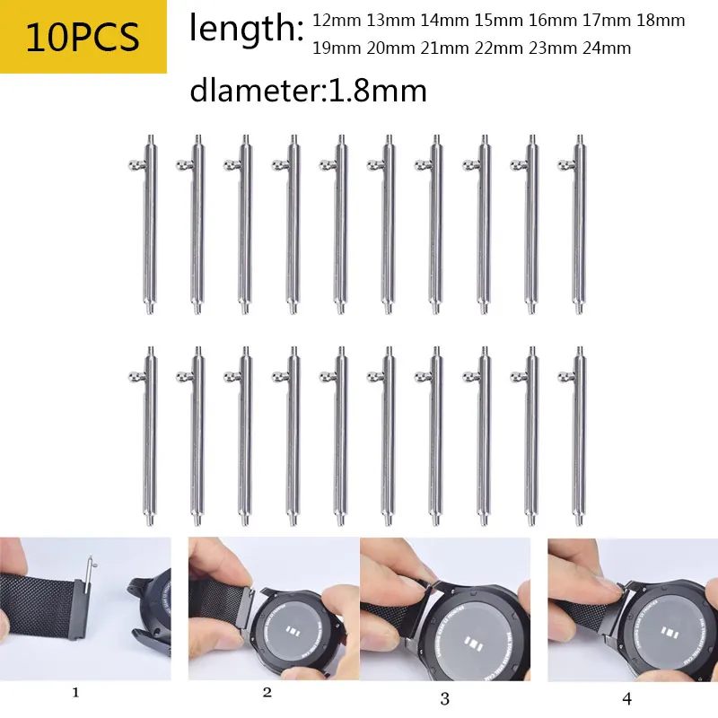 10PCS 1.8mm Diameter Watch Pin Pepair Tools & Kits Quick Release Watch Strap spring Bars Pins 24mm 18MM 23MM 16MM 19MM 20MM 22MM